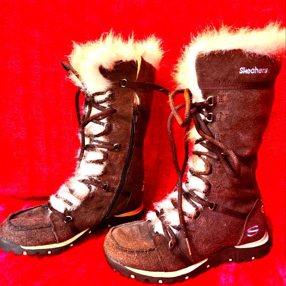 Skechers Little Girls Size 3 Brown Faux Fur-Lined Winter Boots